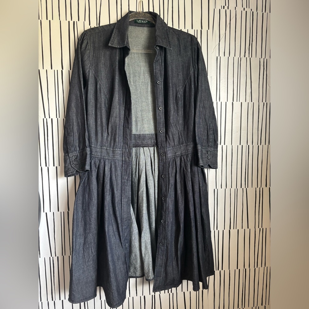 Ralph Lauren Dark Indigo Long-Sleeve Denim Shirt Dress 100% Cotton - Picture 3 of 9